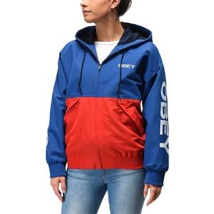 OBEY Windbreaker Red & Blue Water Resistant Hooded Jacket Small 🌼Host Pick🌼